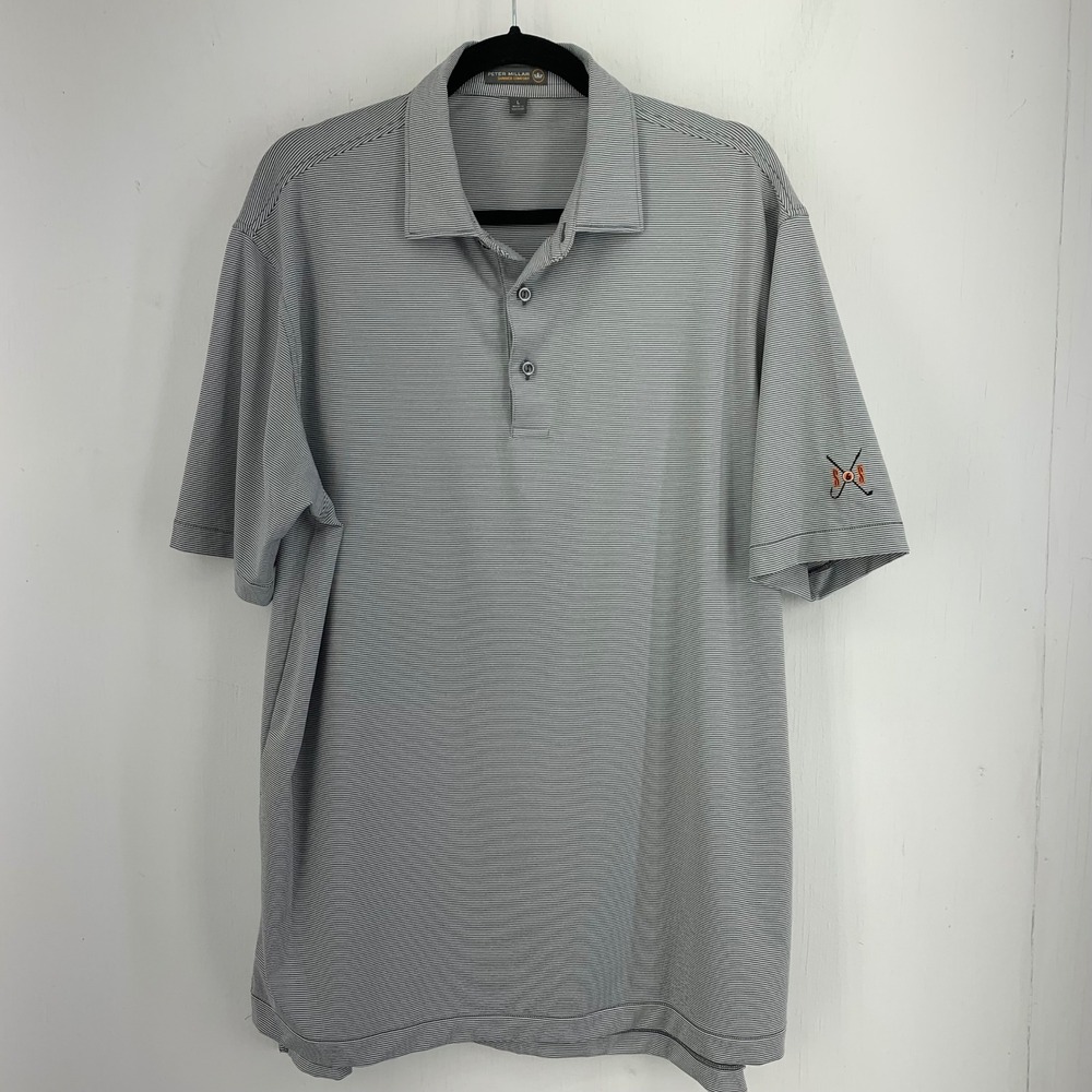 Peter Millar Summer Comfort Mens Large Gray Micro Stripe Golf Polo Shirt Preppy